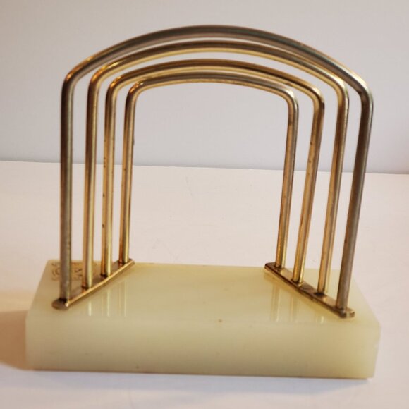 Vintage Gold Brass Onyx Napkin Holder Letter Desk Decor Marble Base Organizer - Picture 3 of 6